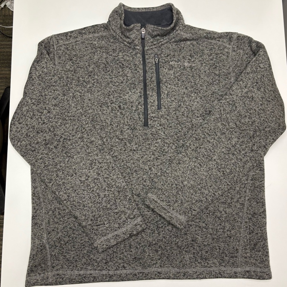 Eddie Bauer Men’s Large Quarter Zip Pullover Grey Fleece Sweater Jacket Coat Mid